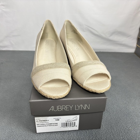 NOS Aubrey Lynn Shoes Womens Size 10 Natural Wedge Espadrille Peep Toe - Picture 6 of 8